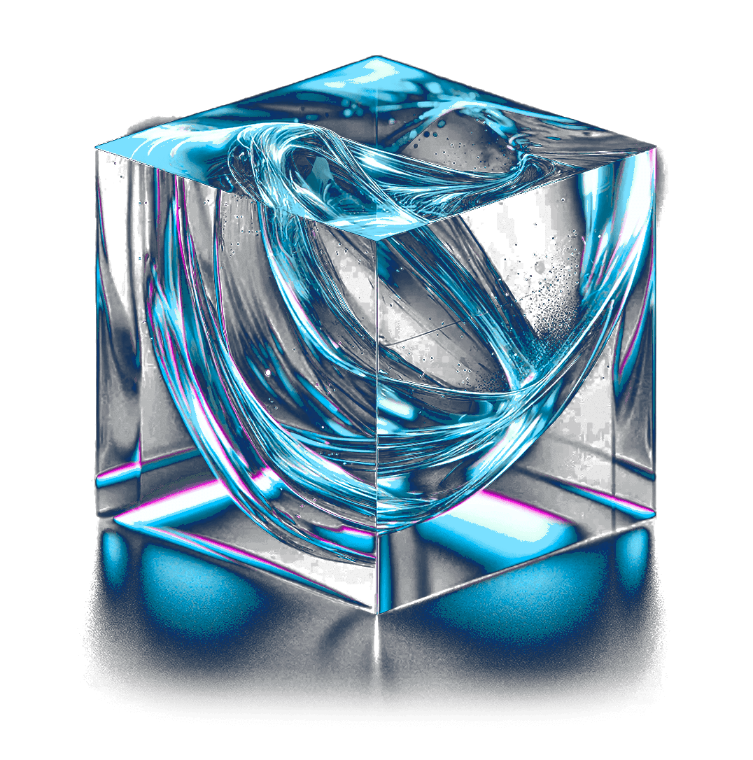 Glass cube with XPoint blue highlights